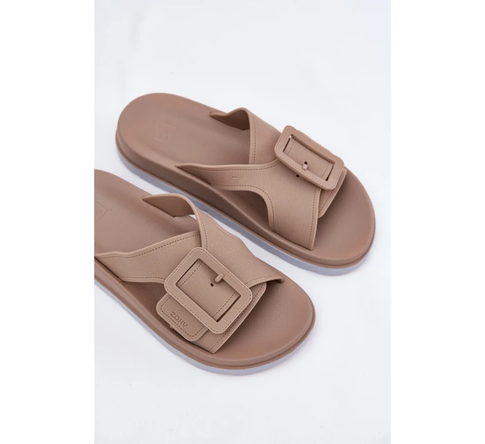 Pachnące Klapki Damskie Z Ozdobną Klamrą ZAXY RR285076 Beżowe
