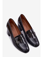 Kožené Lakované Dámské Lodičky na Podpatku Vinceza 18119 Černé