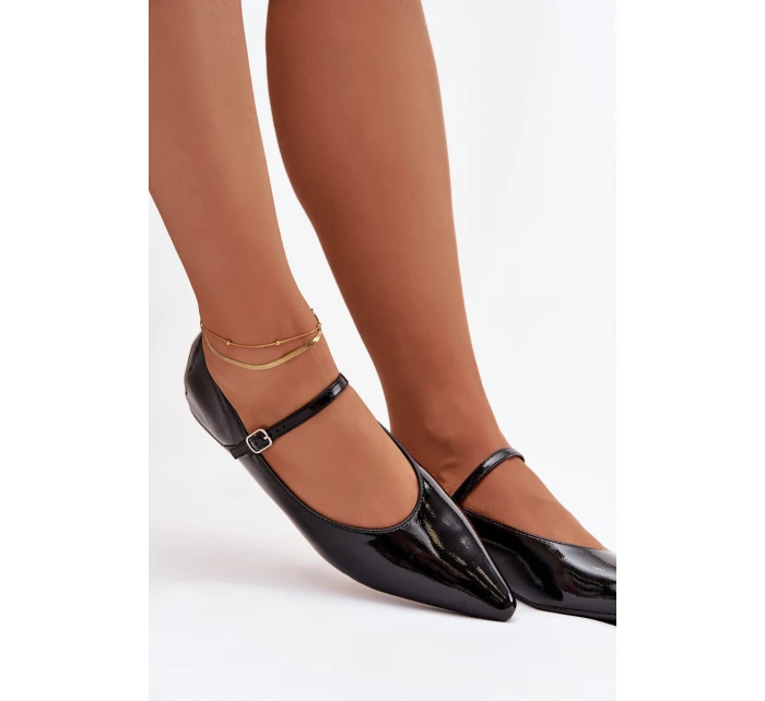 Dámske lakované baleríny s remienkom Jarelle - čierne Dámske lakované baleríny s remienkom Jarelle - čierne