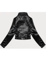 Čierna kožená bunda s klopami J Style (11Z8128)