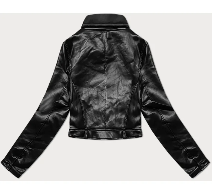 Čierna kožená bunda s klopami J Style (11Z8128)