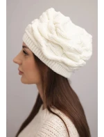 Dámská zimní čepice z vlny s ozdobným vzorem a kamínky model 21878083 ecru - K-Fashion