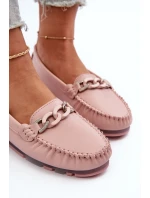 Dámské kožené mokasíny s ozdobou růžové model 21655767 - S.Barski