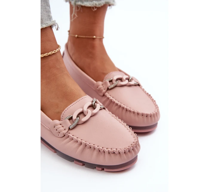 Dámské kožené mokasíny s ozdobou růžové model 21655767 - S.Barski