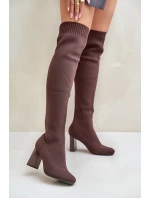 Kozaki Ze Skarpetkową Cholewką Za Kolano Na Słupku Brązowe Esanira Kozaki Ze Skarpetkową Cholewką Za Kolano Na Słupku Brązowe Esanira