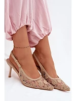 Dámské sandály na podpatku s krajkou tmavě béžové model 22103110 - Boto