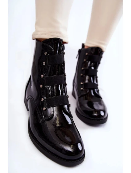 Patentované teplé ploché topánky na podpätku Black Geira Patentované teplé ploché topánky na podpätku Black Geira