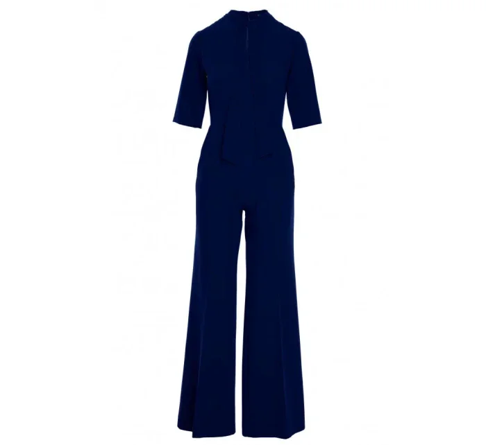 Dámsky elegantný overal so zaväzovaním za krkom S243 tmavomodrý - Stylove