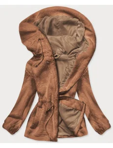Hnedá kožušinová dámska bunda s kapucňou (BR9596-12)