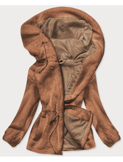 Hnedá kožušinová dámska bunda s kapucňou (BR9596-12)