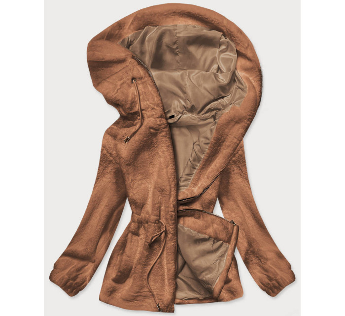 Hnedá kožušinová dámska bunda s kapucňou (BR9596-12)
