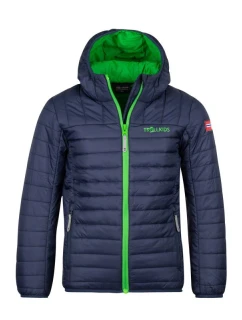 Trollkids Detská bunda Eikefjord navy/bright green (463-100) ultraľahká detská prechodná bunda pre chlapcov/dievčatá