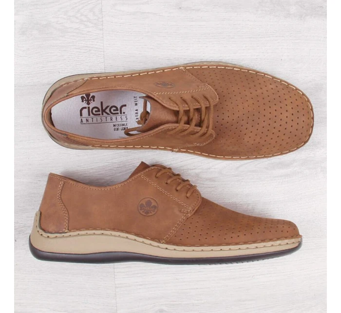 Pánské kožené polobotky M model 22008944 hnědé s ažurovým vzorem - Rieker Pánské kožené polobotky M model 22008944 hnědé s ažurovým vzorem - Rieker