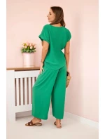 Viskózový set plisovaná blúzka + nohavice zelená Viskózový set plisovaná blúzka + nohavice zelená