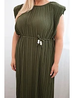 Dámske plus veľkosť viskózové skladané šaty s khaki kravatou Dámske plus veľkosť viskózové skladané šaty s khaki kravatou