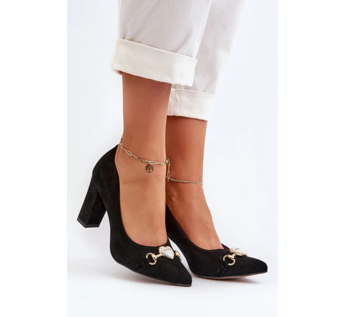 Zazoo 2453/OS Zamszowe Czółenka Na Słupku Z Sercem Czarne