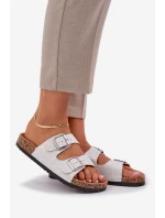 Materiałowe Klapki Na Korkowej Podeszwie Z Klamrami Jasnoszare Atera Materiałowe Klapki Na Korkowej Podeszwie Z Klamrami Jasnoszare Atera