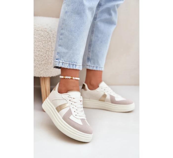 Eko Kožené Tenisky Dámské Na Platformě Béžové model 21688291 - Boto Eko Kožené Tenisky Dámské Na Platformě Béžové model 21688291 - Boto