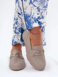 Dámske kožené mokasíny so zlatými detailmi Vinceza - tmavo béžové