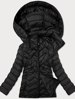 Černá dámská prošívaná plus size bunda s kapucí model 21023036 - J.STYLE