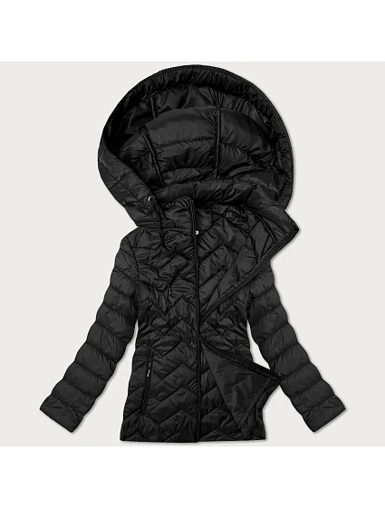 Černá dámská prošívaná plus size bunda s kapucí model 21023036 - J.STYLE Černá dámská prošívaná plus size bunda s kapucí model 21023036 - J.STYLE