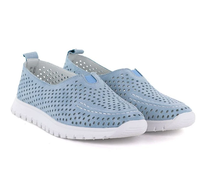 Dámske kožené ažurové modré poltopánky Vinceza 93220