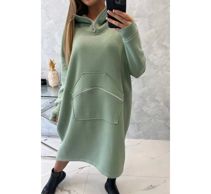 Zateplené šaty s kapucí tmavě mátové Zateplené šaty s kapucí tmavě mátové