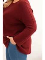 Dámsky plus size sveter s lodičkovým výstrihom bordovej farby