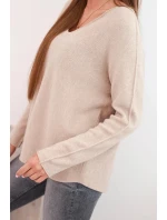 Dámsky viskózový sveter s výstrihom v tvare písmena V tmavobéžovej farby