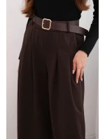 Dámské kalhoty s širokou nohavicí a páskem hnědé Dámské kalhoty s širokou nohavicí a páskem hnědé