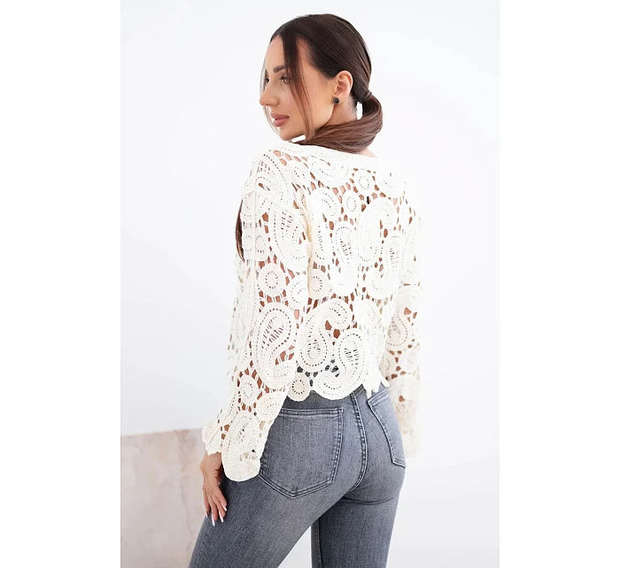 Dámský letní krajkový svetr s knoflíky a dlouhým rukávem černý Dámský letní krajkový svetr s knoflíky a dlouhým rukávem černý