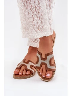 Klapki Damskie Na Płaskim Obcasie Brązowe Vereya