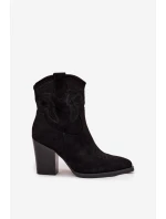 Botki Kowbojki Damskie Na Słupku Eko Zamszowe Czarne Carissa