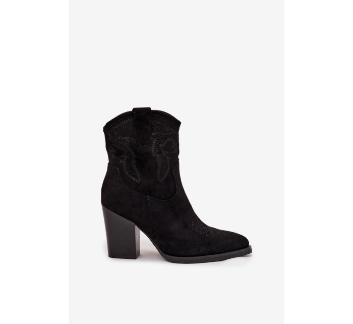 Botki Kowbojki Damskie Na Słupku Eko Zamszowe Czarne Carissa