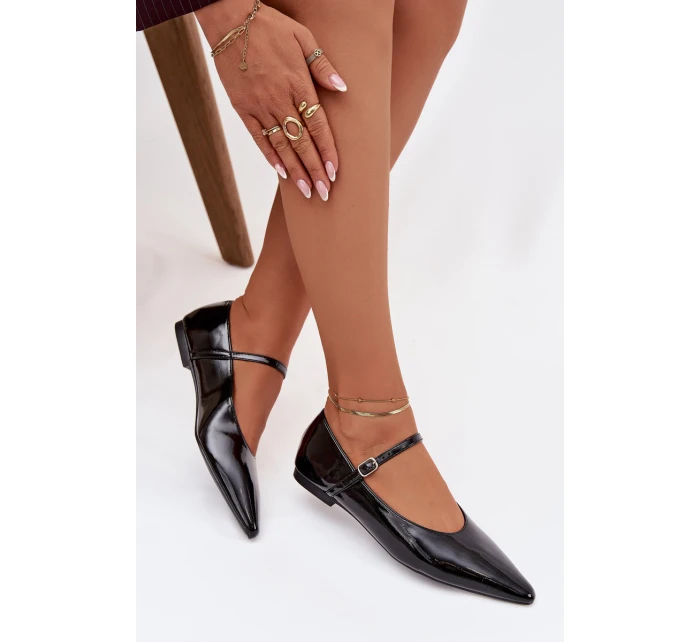 Dámske lakované baleríny s remienkom Jarelle - čierne Dámske lakované baleríny s remienkom Jarelle - čierne