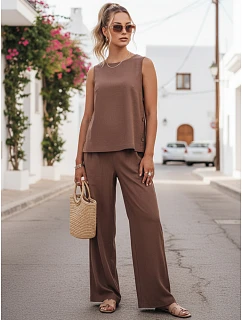 Dámsky ľanový komplet s nohavicami Poľský výrobok taupe FashionStreet AY1176