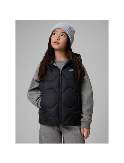 Dievčenská bunda bez rukávov s kapucňou 4F 4FJRSS26TVJAF355-20S deti