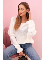 Dámsky mohérový sveter s nariasenými rukávmi a výstrihom na chrbte ecru Dámsky mohérový sveter s nariasenými rukávmi a výstrihom na chrbte ecru