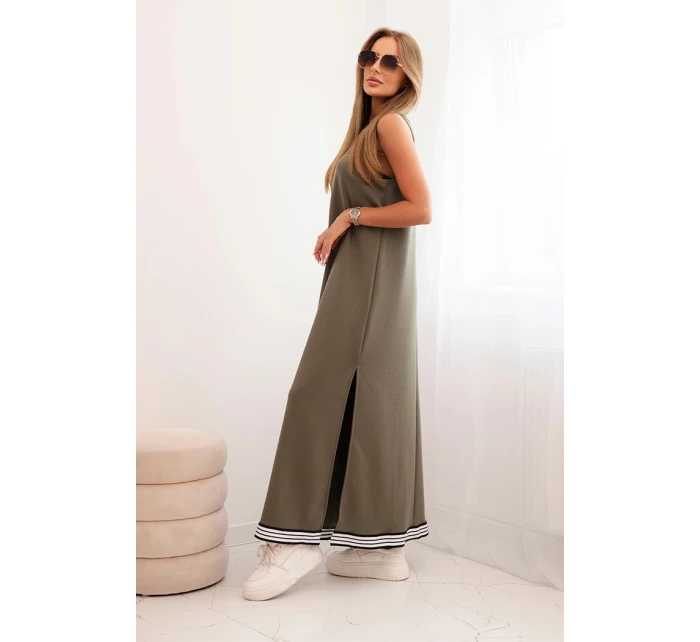 Dámska súprava z viskózy s otvorenou mikinou a dlhou sukňou khaki Dámska súprava z viskózy s otvorenou mikinou a dlhou sukňou khaki