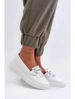 Lehké dámské kozačky z kůže na platformě bílé model 21655886 - S.Barski