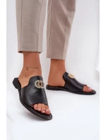 Eleganckie Skórzane Klapki Damskie Z Ozdobą Zazoo 3008 Czarne