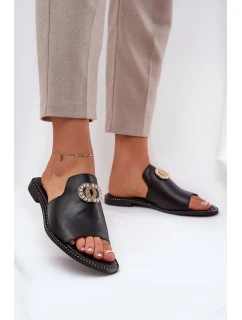 Elegantní Dámské Kožené Pantofle S Dekorací model 21686268 Černé - Zazoo