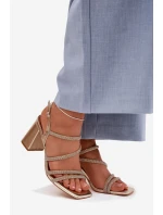 Dámské sandály na podpatku s pásky a kamínky Zlaté Brelia