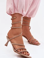 Dámské sandály na podpatku s pásky Béžové Samara