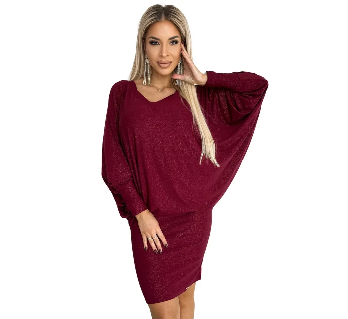 402-4 Netopierie šaty - bordové s brokátom