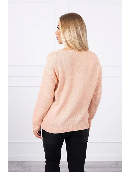 Svetr s výstřihem do model 18745742 pudrově růžový - K-Fashion Svetr s výstřihem do model 18745742 pudrově růžový - K-Fashion