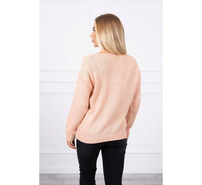Sveter s výstrihom do V, púdrovo ružový