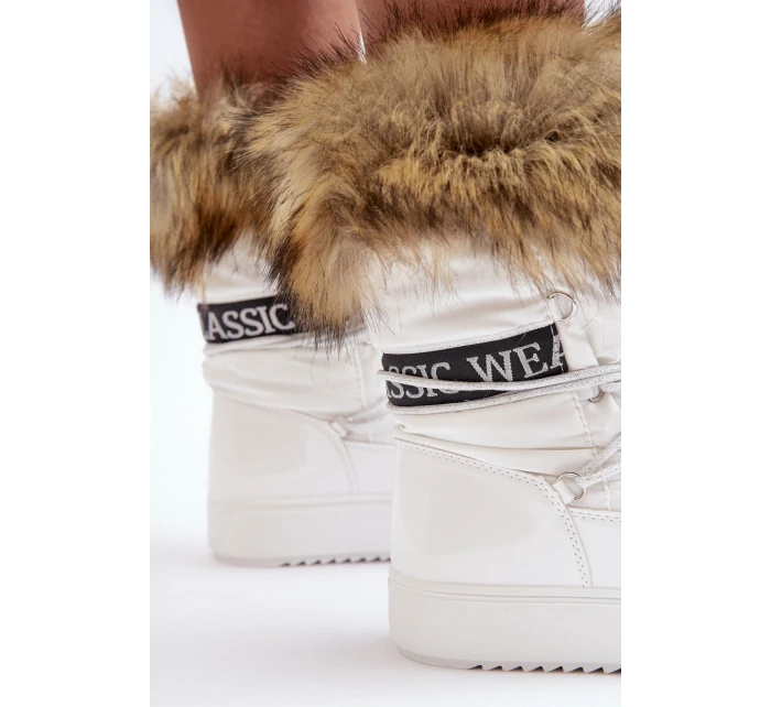 Damskie Śniegowce Sznurowane Białe Santero