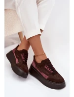 Dámské tenisky z pravé semiše na platformě model 21711179 čokoládové - Zazoo