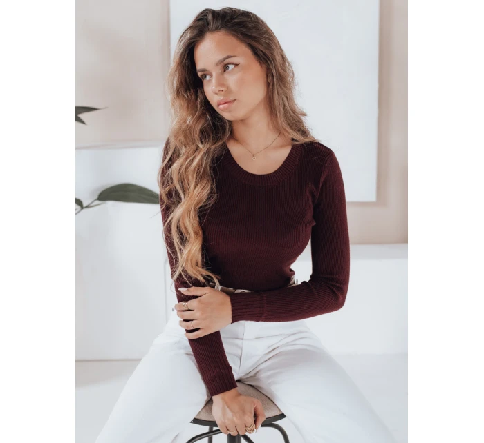 Dámský žebrovaný svetr vínová Dstreet model 21990948 - FashionStreet